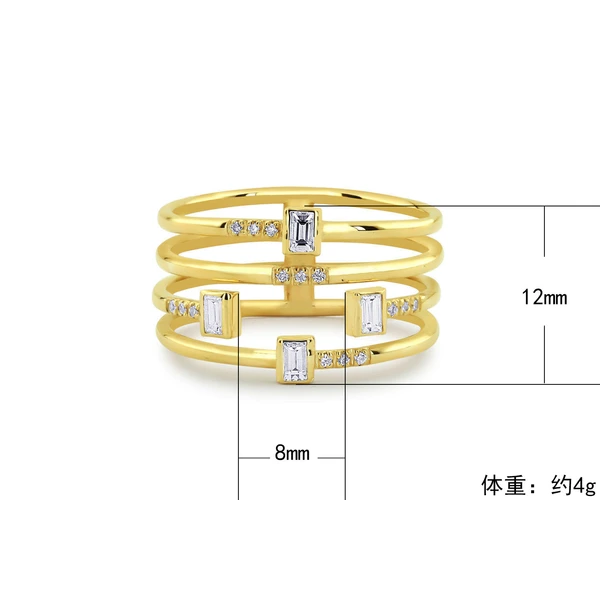 Fashion new hot selling personality four-line women's ring copper plated silver zircon party ring jewelry