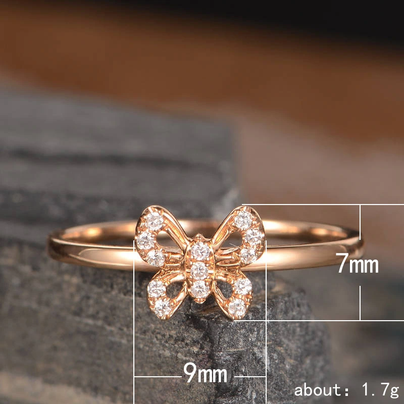   New simple butterfly micro-inlaid zircon women's ring exquisite copper plated rose gold jewelry