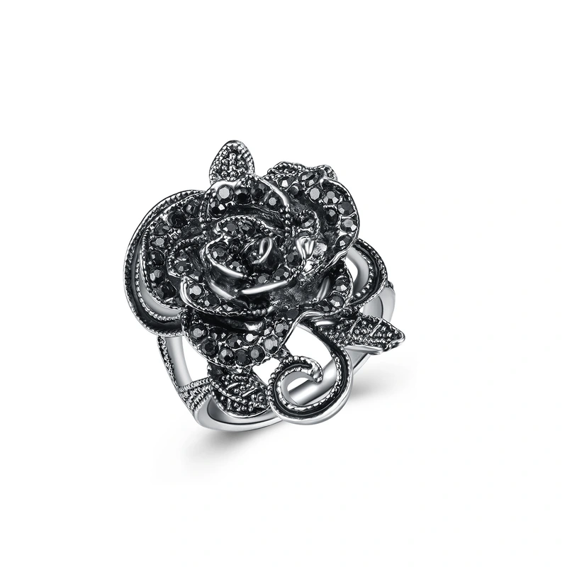  New European and American retro women's ring creative rose silver-plated micro-inlaid crystal jewelry wholesale