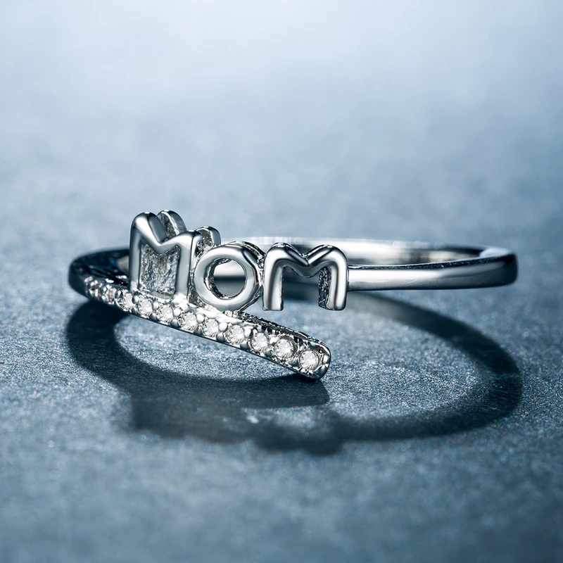   New MOM ring mother's birthday Mother's Day gift copper plated platinum inlaid zircon ring