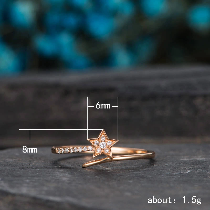   New Fashion Meteor Ring Women's Star Jewelry Copper Plated Rose Gold Inlaid Zircon Gift