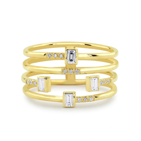 Fashion new hot selling personality four-line women's ring copper plated silver zircon party ring jewelry