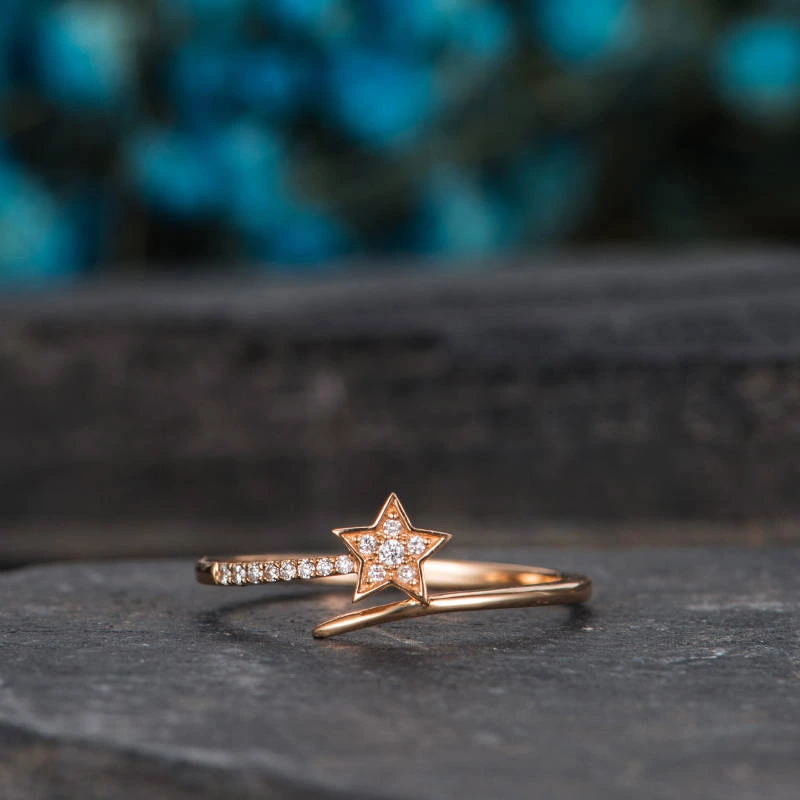   New Fashion Meteor Ring Women's Star Jewelry Copper Plated Rose Gold Inlaid Zircon Gift