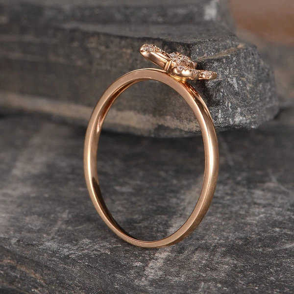   New simple butterfly micro-inlaid zircon women's ring exquisite copper plated rose gold jewelry