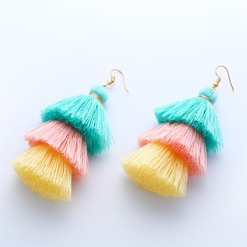 Fashion new style Bohemian ethnic style tassel earrings gradient color plush earrings jewelry direct sales erk04