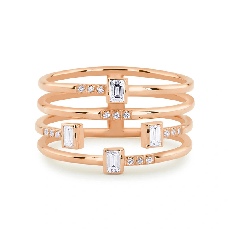 Fashion new hot selling personality four-line women's ring copper plated silver zircon party ring jewelry