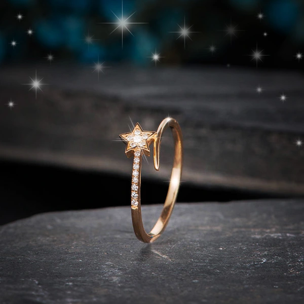   New Fashion Meteor Ring Women's Star Jewelry Copper Plated Rose Gold Inlaid Zircon Gift