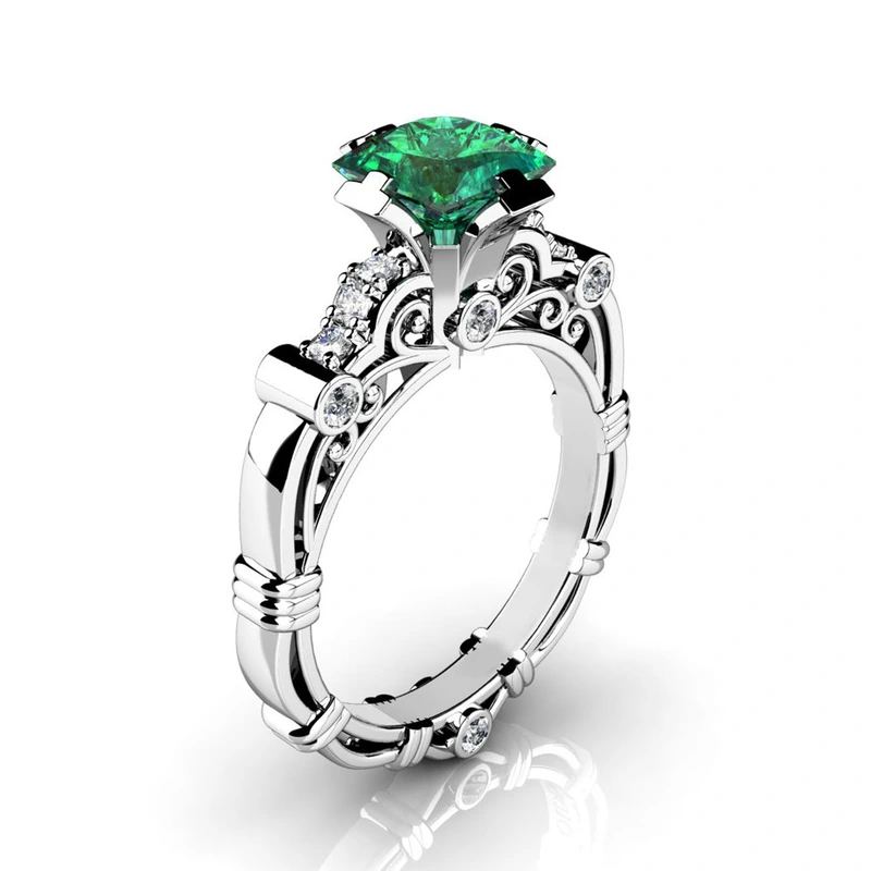  New wholesale European and American style retro ring copper plated silver square diamond zircon hollow scroll pattern jewelry