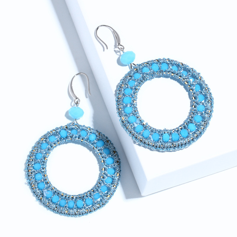 Clearance goods European and American style women's rice bead double hoop hand-woven earrings trendy earrings erm89