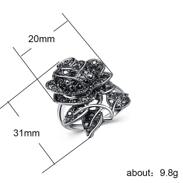 European and American new ring rose women's ring alloy silver-plated party crystal jewelry wholesale