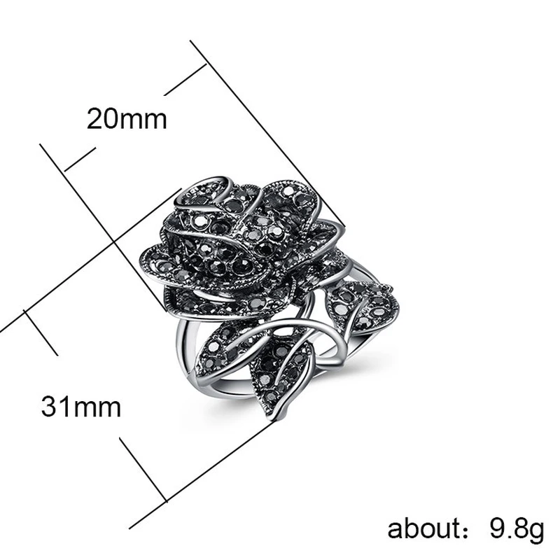 European and American new ring rose women's ring alloy silver-plated party crystal jewelry wholesale