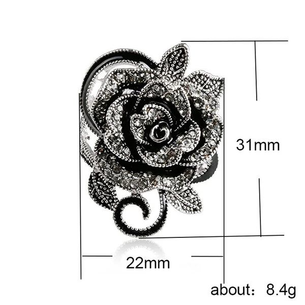  New European and American retro women's ring creative rose silver-plated micro-inlaid crystal jewelry wholesale