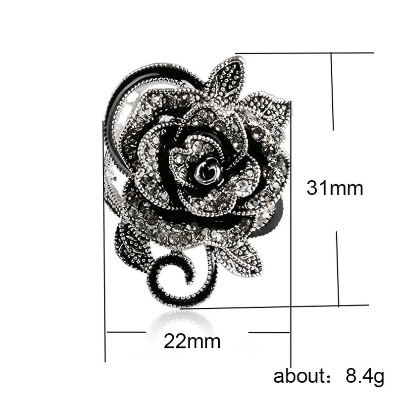  New European and American retro women's ring creative rose silver-plated micro-inlaid crystal jewelry wholesale