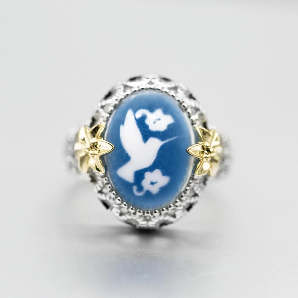 Hot-selling Nano Reflection Bird Ring Copper Plated Color Separation Small Flower Peace Dove Jewelry Wholesale