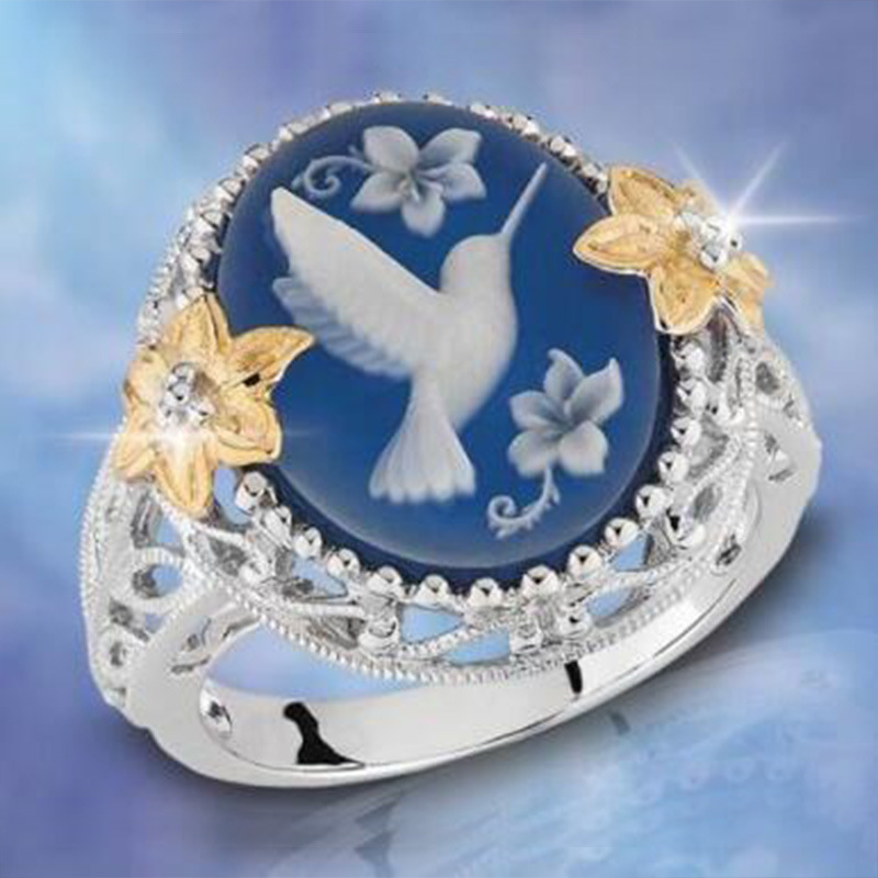 Hot-selling Nano Reflection Bird Ring Copper Plated Color Separation Small Flower Peace Dove Jewelry Wholesale