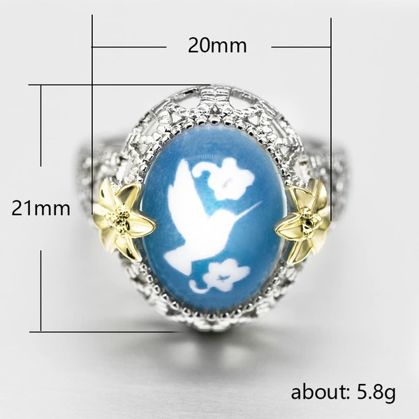 Hot-selling Nano Reflection Bird Ring Copper Plated Color Separation Small Flower Peace Dove Jewelry Wholesale
