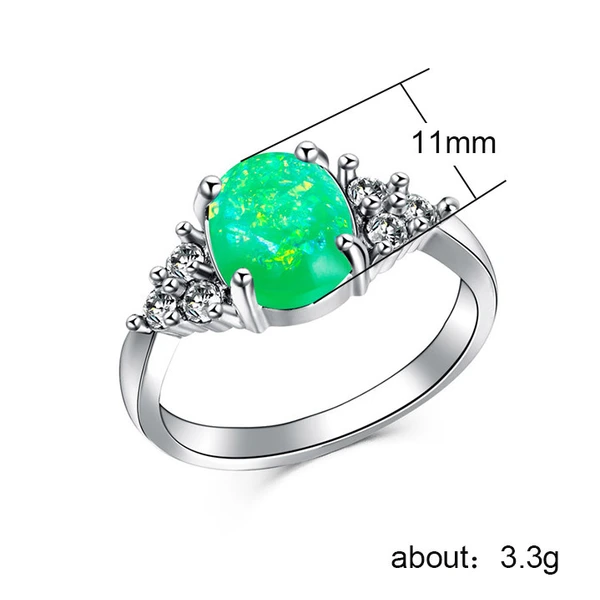 New European and American fashion imitation Australian gemstone women's ring copper plated white gold inlaid zircon jewelry