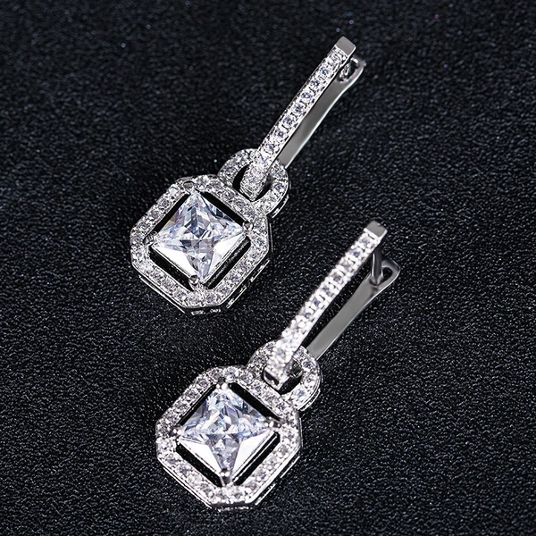  Luxury European and American style fashion women's earrings creative bags / lock-shaped square diamond zircon accessories earrings