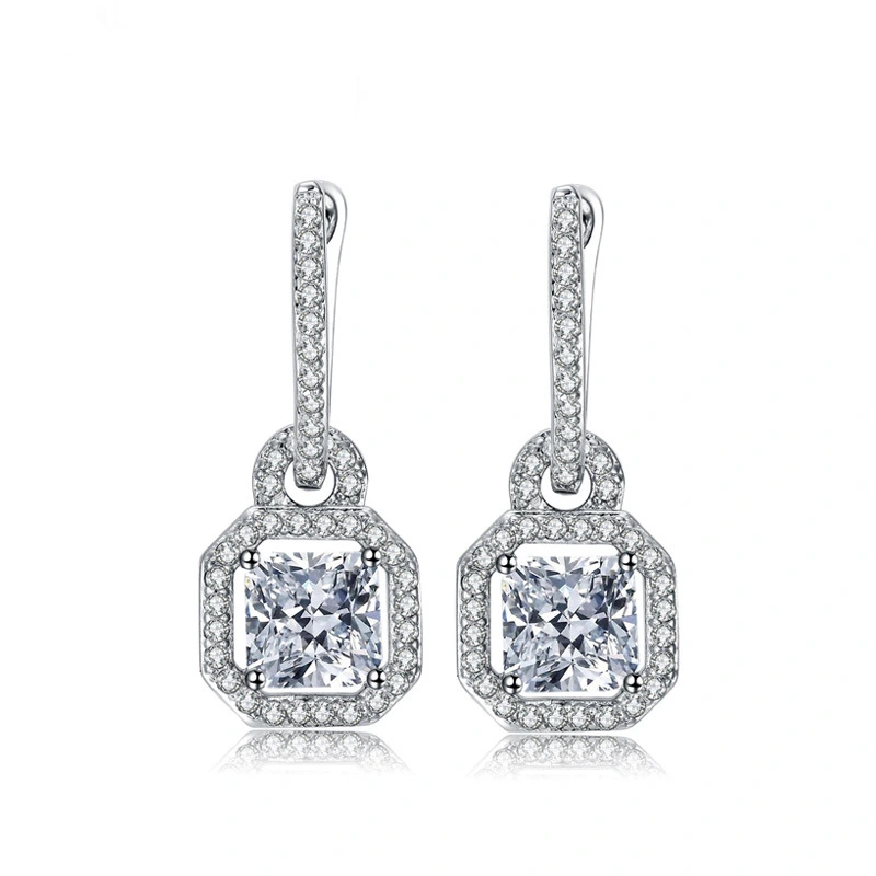  Luxury European and American style fashion women's earrings creative bags / lock-shaped square diamond zircon accessories earrings