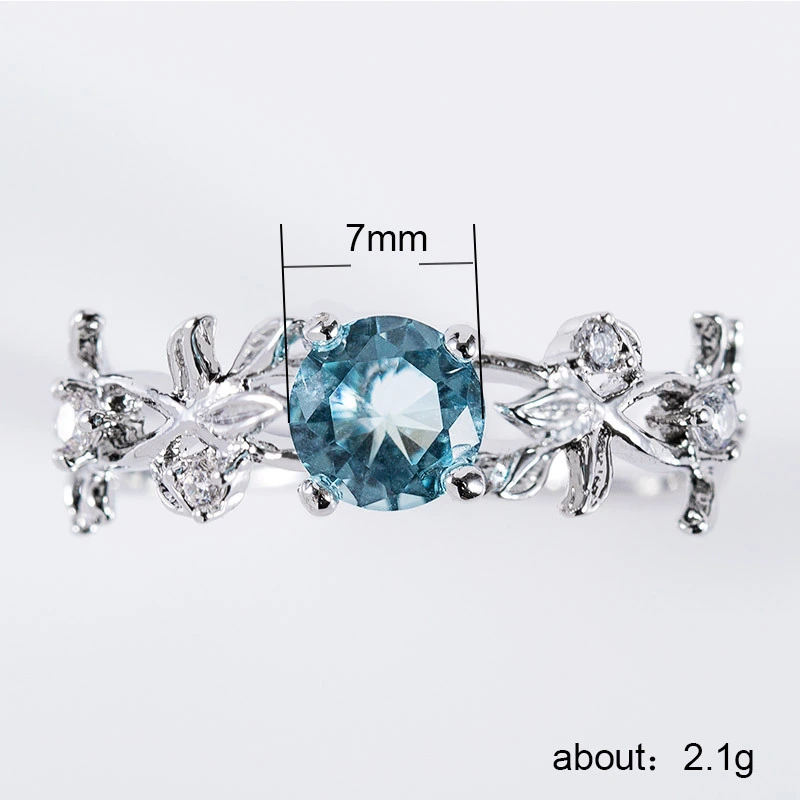  Hot selling sea blue gem lucky flower branch ring women's ring jewelry wholesale