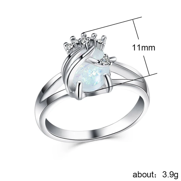   New European and American fashion women's artificial opal ring copper plated white gold inlaid zircon jewelry