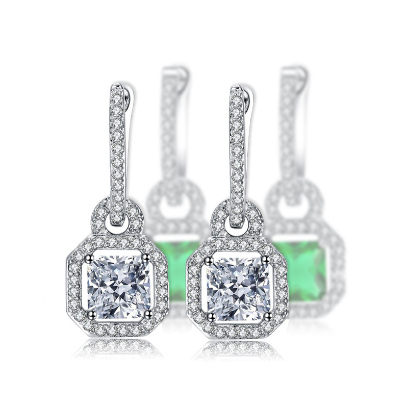  Luxury European and American style fashion women's earrings creative bags / lock-shaped square diamond zircon accessories earrings