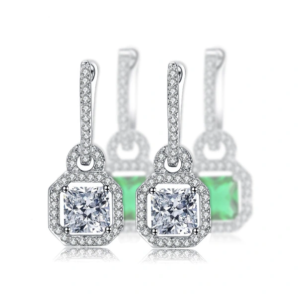  Luxury European and American style fashion women's earrings creative bags / lock-shaped square diamond zircon accessories earrings