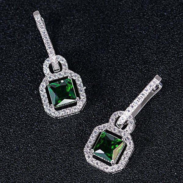  Luxury European and American style fashion women's earrings creative bags / lock-shaped square diamond zircon accessories earrings