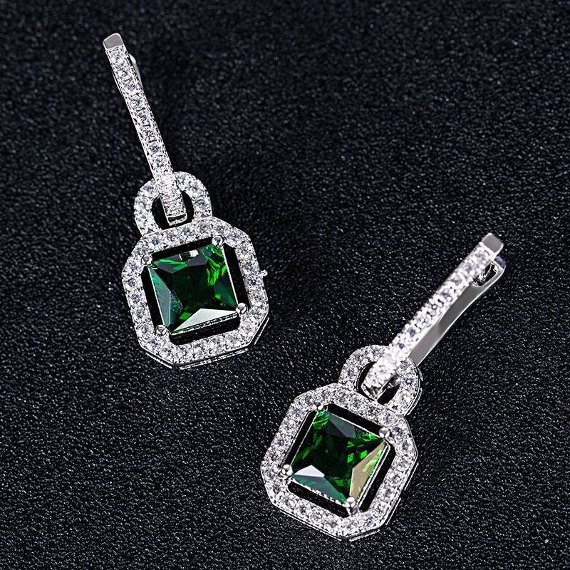  Luxury European and American style fashion women's earrings creative bags / lock-shaped square diamond zircon accessories earrings