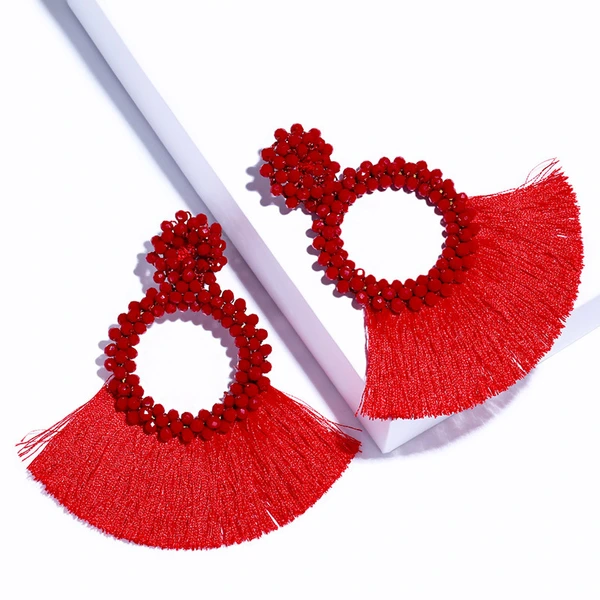 New accessories Bohemian fashion personality women's exaggerated hand-woven rice bead tassel earrings ern02