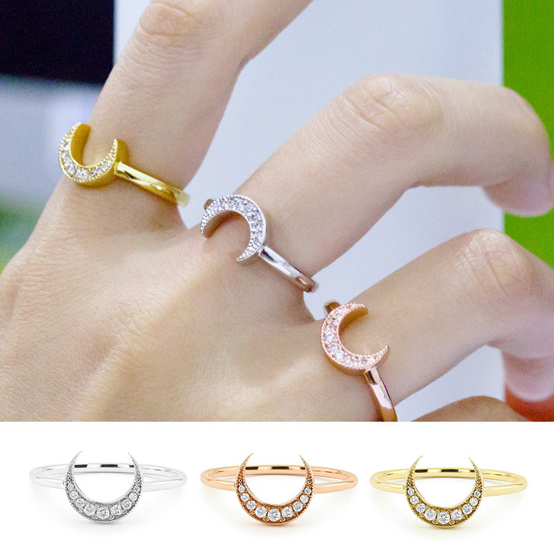 New jewelry simple crescent micro-inlaid zircon women's ring fashionable exquisite hand jewelry wholesale