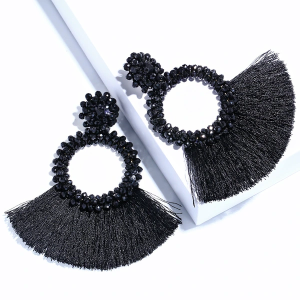 New accessories Bohemian fashion personality women's exaggerated hand-woven rice bead tassel earrings ern02