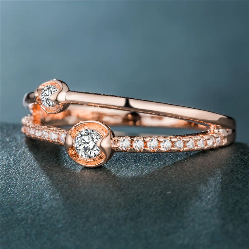 European and American new hot selling creative Gemini women's zircon ring engagement ring pinky ring