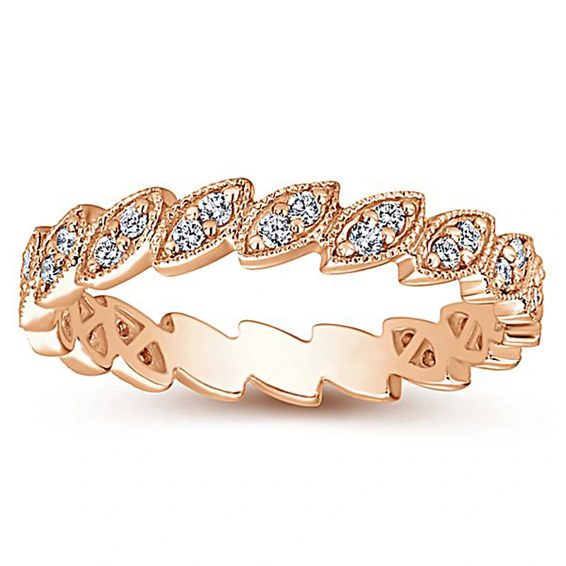 New ring European and American creative leaf-shaped zircon ring female party travel tail ring