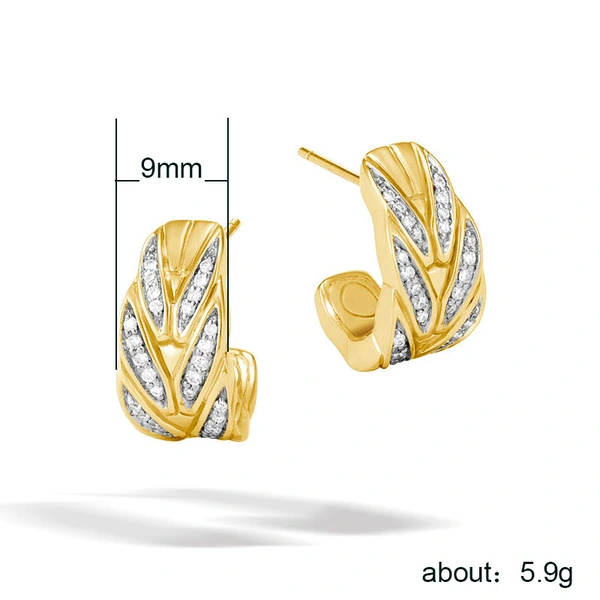   New exquisite luxury women's earrings high quality micro-inlaid creative leaf/feather earrings