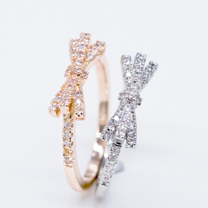 Hot selling fashion art diamond bow ring simple small ring pinky ring student jewelry