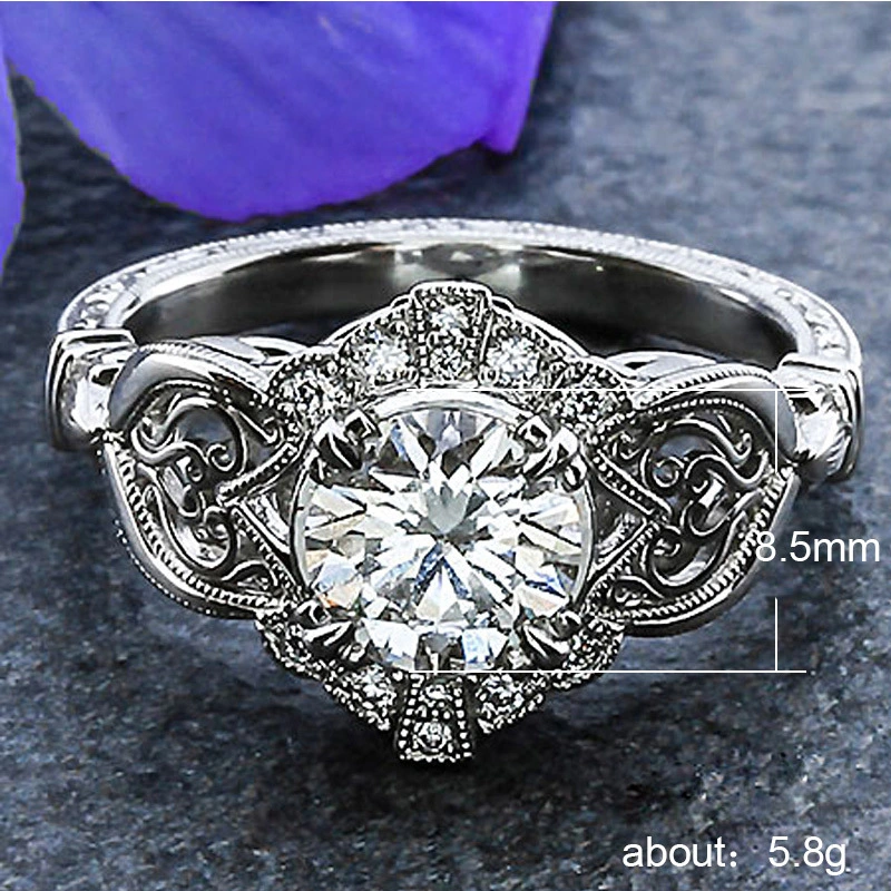 New exquisite luxury retro zircon women's ring creative texture relief hand jewelry