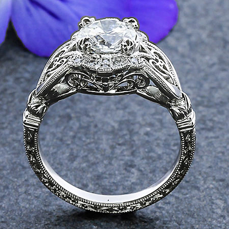 New exquisite luxury retro zircon women's ring creative texture relief hand jewelry