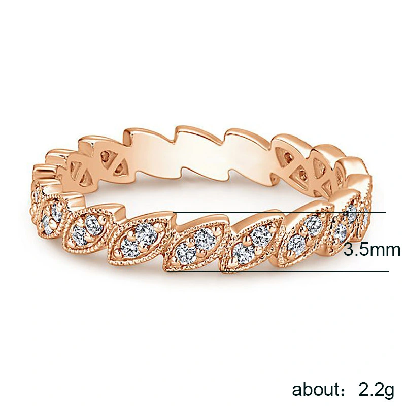 New ring European and American creative leaf-shaped zircon ring female party travel tail ring