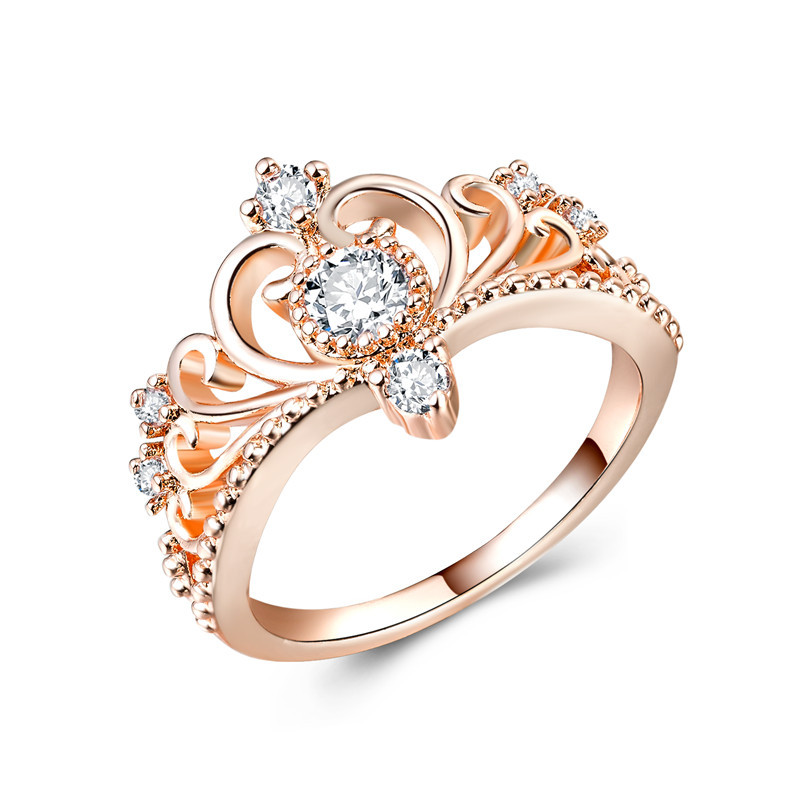 New European and American luxury Queen's crown ring all-match rose gold zircon ring wholesale