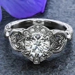 New exquisite luxury retro zircon women's ring creative texture relief hand jewelry