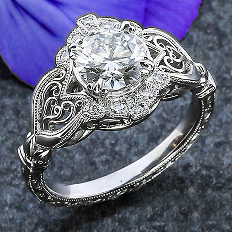 New exquisite luxury retro zircon women's ring creative texture relief hand jewelry