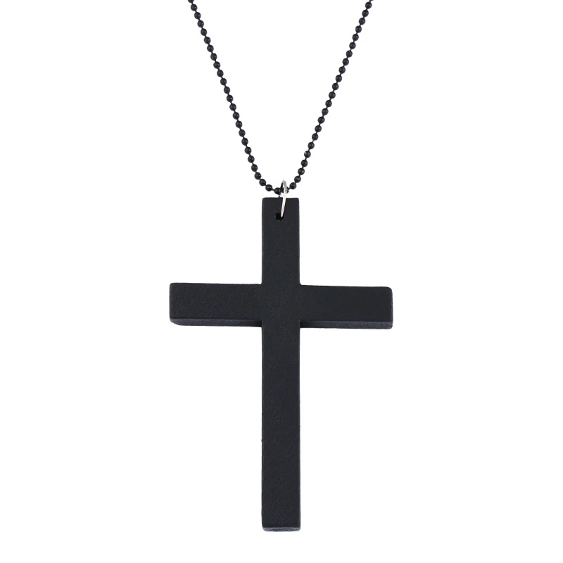 Factory direct sales, processing and custom cross necklace, wooden, simple and fashionable, versatile sweater chain accessories wholesale