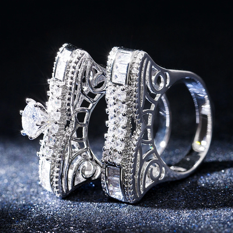 Fashionable high-end luxury couple rings, exquisite hollow zircon women's rings, full diamond micro-inlaid rings, hand jewelry