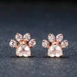 Taobao source hot selling creative cat paw print rose quartz zircon earrings rose gold plated earring accessories