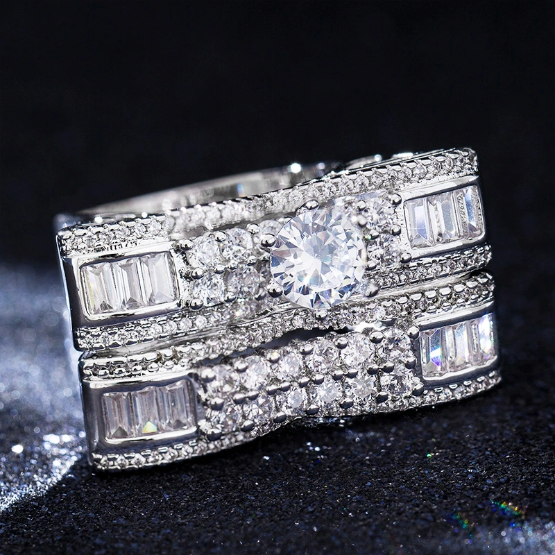 Fashionable high-end luxury couple rings, exquisite hollow zircon women's rings, full diamond micro-inlaid rings, hand jewelry