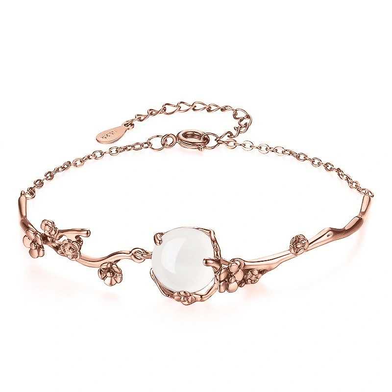 Korean style new creative flower bracelet women's jewelry art peach flower artificial white chalcedony hand jewelry wholesale