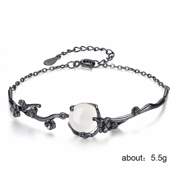 Korean style new creative flower bracelet women's jewelry art peach flower artificial white chalcedony hand jewelry wholesale