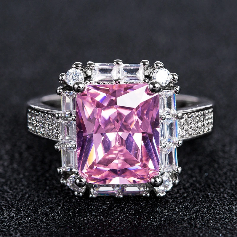 Fashion OL ladies ring European and American new zircon platinum diamond ring dance party hand jewelry