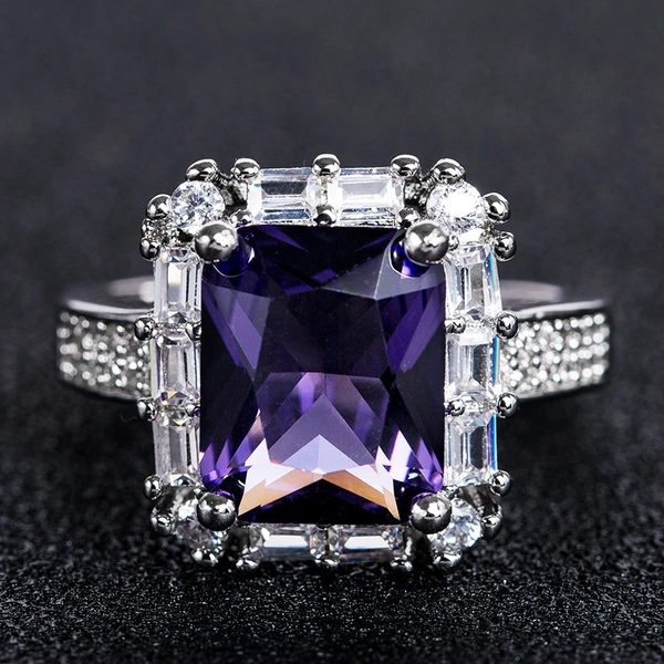 Fashion OL ladies ring European and American new zircon platinum diamond ring dance party hand jewelry